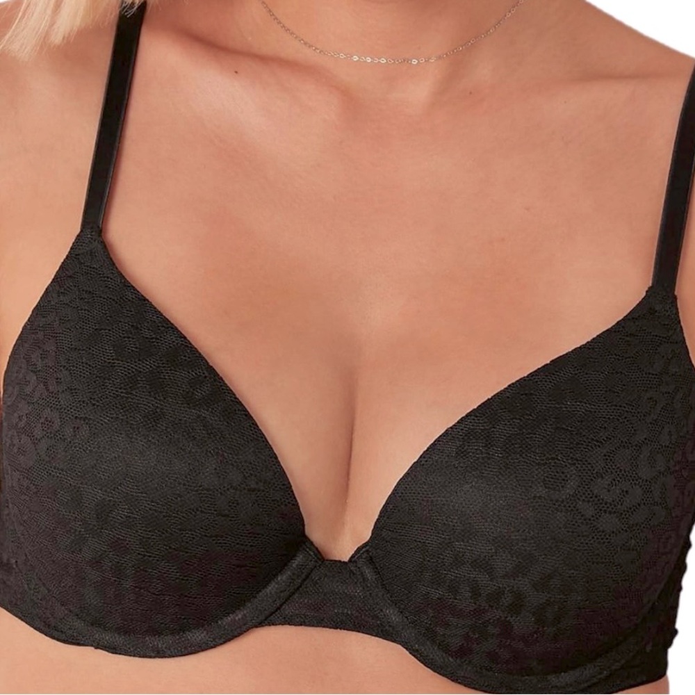 🐆PINK Wear Everywhere Push Up Black Leopard Lace Bra in 34B